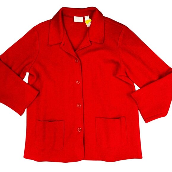 VTG Liz Claiborne Womens Wool Sweater Blazer Cardigan XL Red Acadamia Fall Fashi - Picture 1 of 7